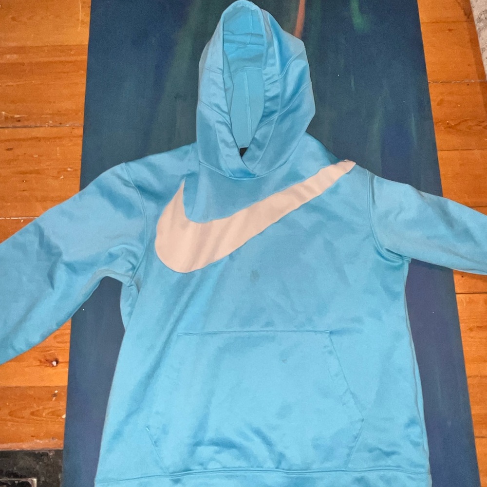 Nike Dri-Fit Light Blue Hoodie with White Swoosh